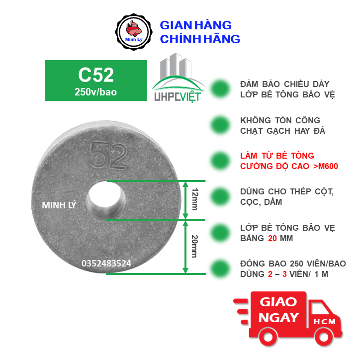 Viên Kê Bê Tông UHPC C52 (250v) Cường Độ Cao